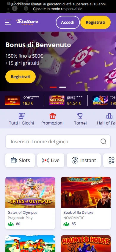Scarica l'App di Stellare Casino